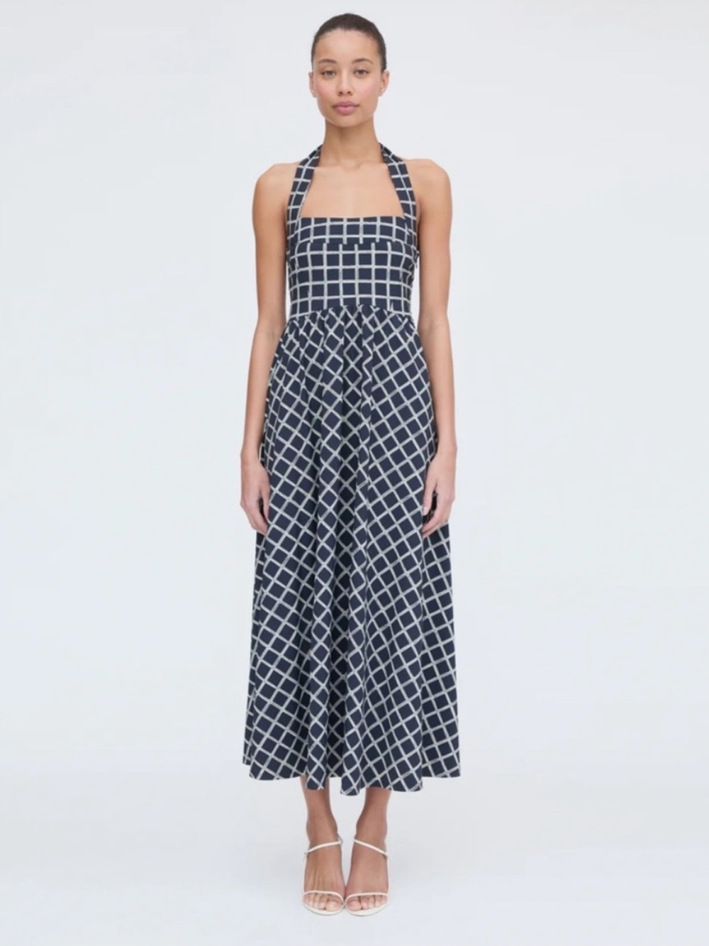 Hill House Fleur Black and White Geometric Halter Midi Dress size S - Picture 1 of 8